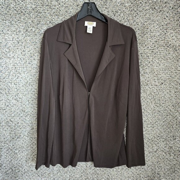 Talbots Cardigan Womens X US 14W Brown Collared Stretch Polyester Blend Ladies - Picture 1 of 7